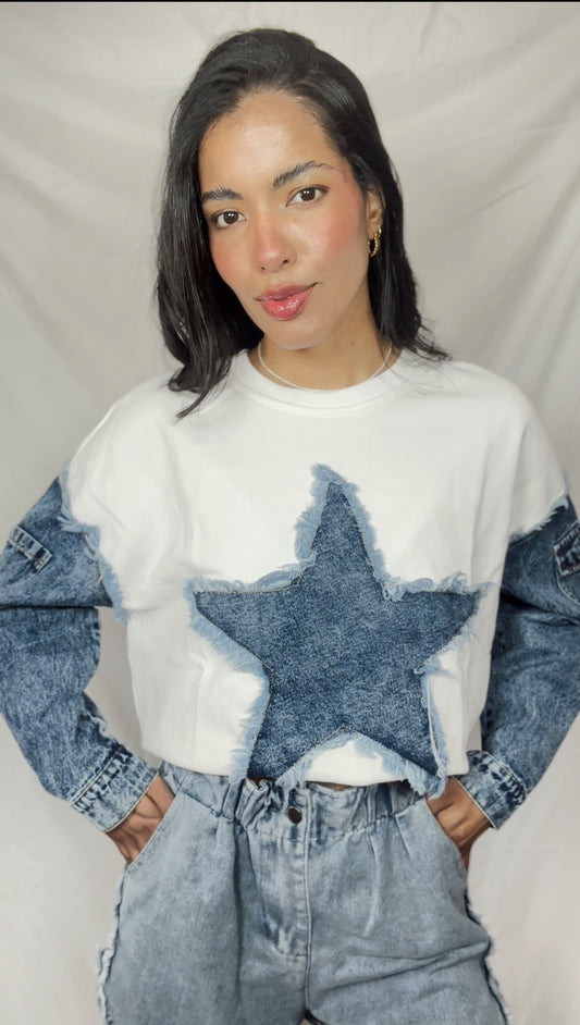 SELENES DENIM STAR SWEATSHIRT